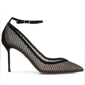 Aquazzura Asha 85 Suede Trim Mesh Pump Black NWT Size 38.5